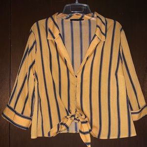 Mustard Stripped Tie Front Blouse
